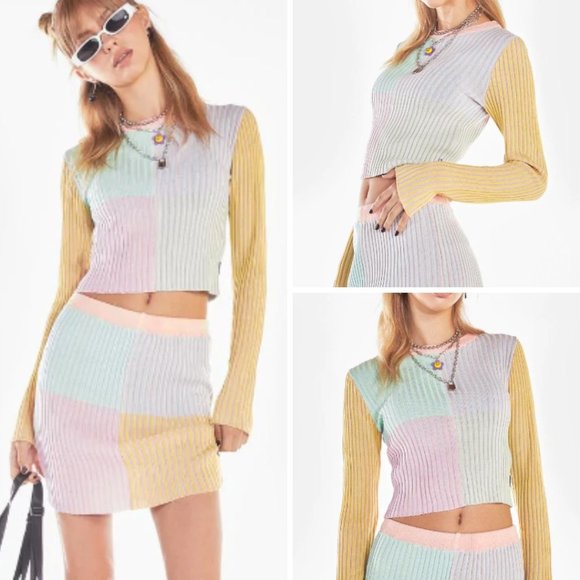 The Ragged Priest Sweaters - Ragged Jeans The Ragged Priest ‘Solstice Knit’ Pastel Ribbed Cropped Sweater